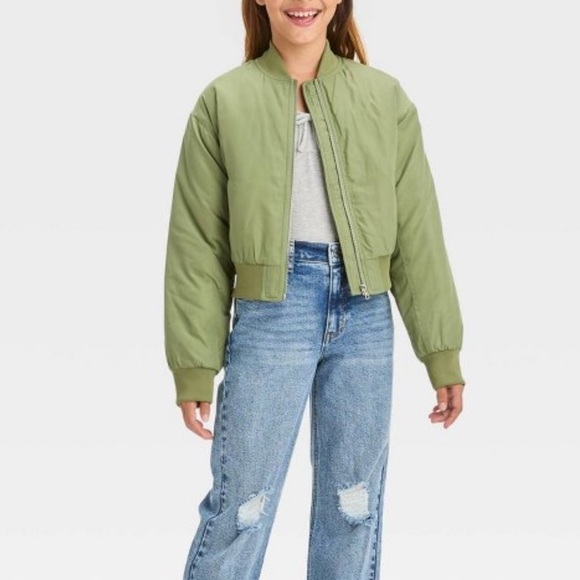 Girls Cropped Bomber Jacket - Picture 1 of 3